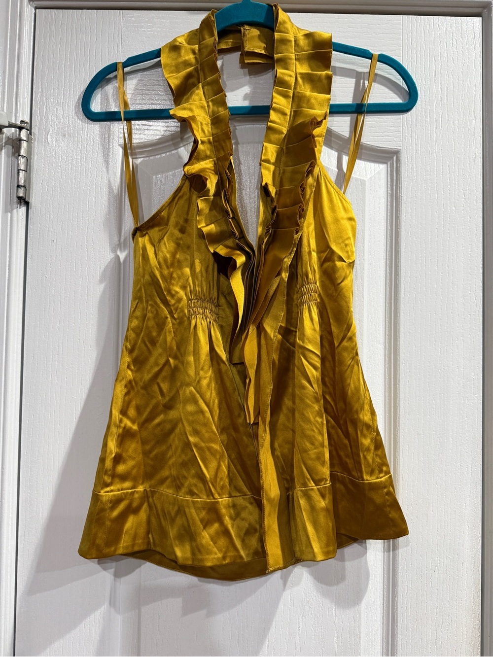 BCBGMaxAzria Mustard Yellow Ruffled Halter Camisole
